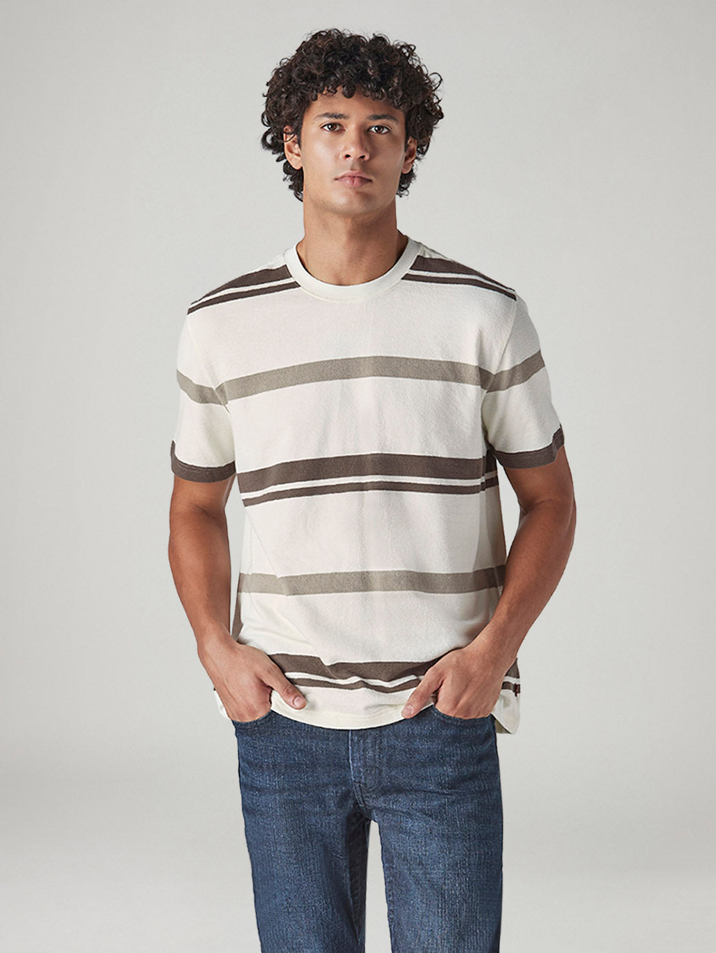 Men's Striped Regular Fit Textured T-Shirt