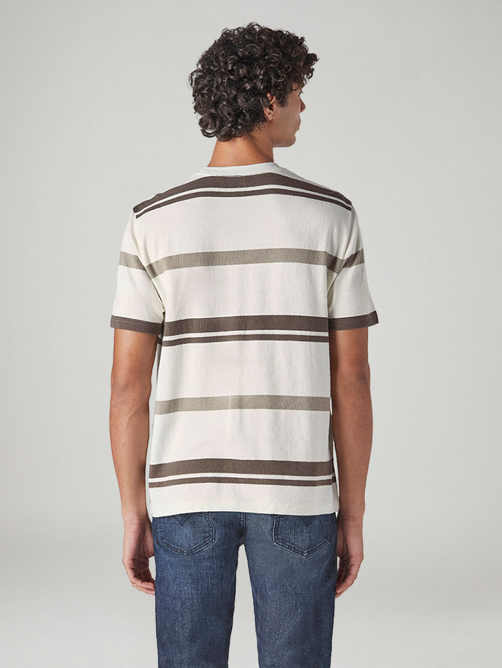 Men's Striped Regular Fit Textured T-Shirt - Back View