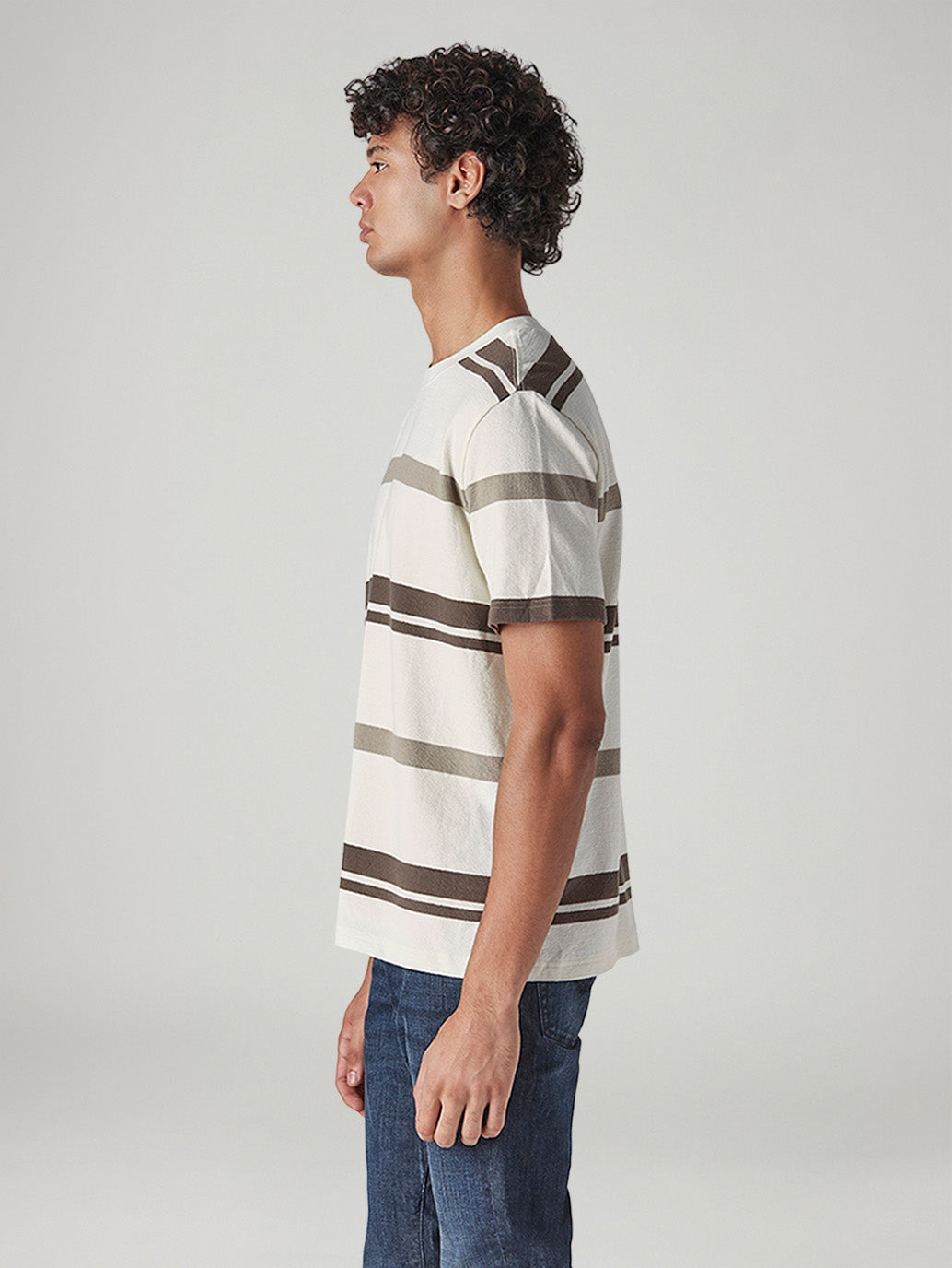 Men's Striped Regular Fit Textured T-Shirt - Side View