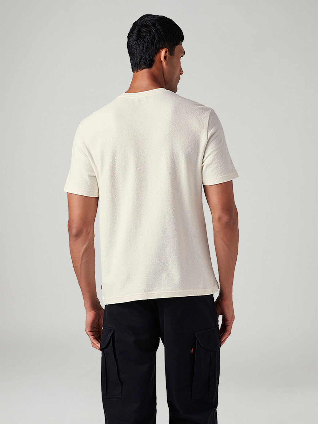 Men's Solid Regular Fit Textured T-Shirt - Back View