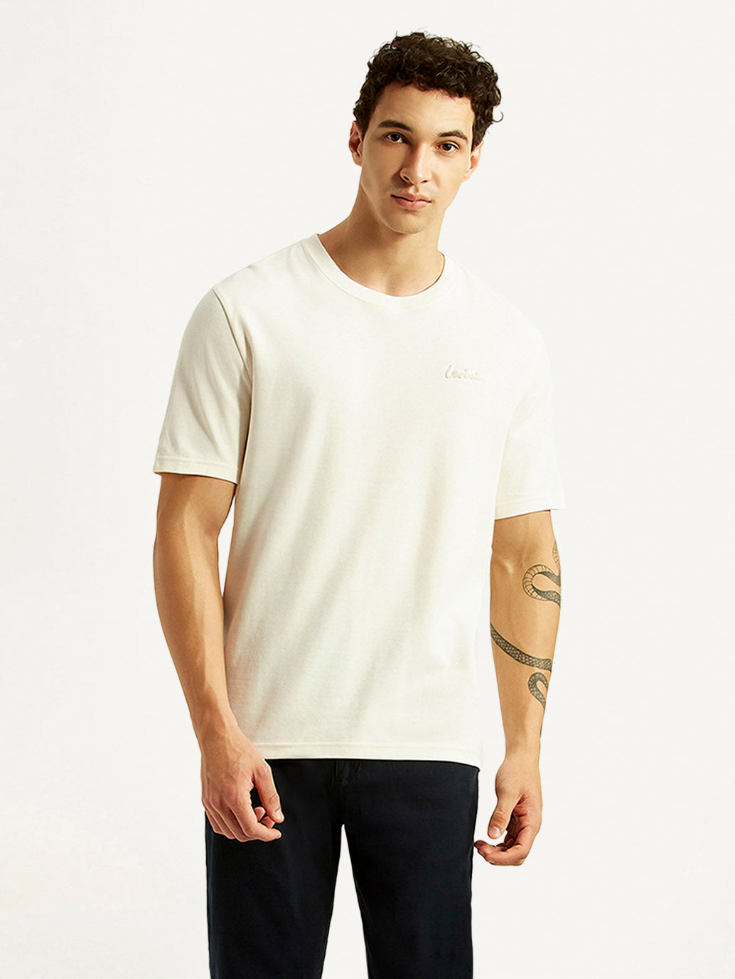 Men's Solid Off White Crew Neck T-shirt - Styleshot View