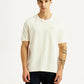 Men's Solid Off White Crew Neck T-shirt - Front View