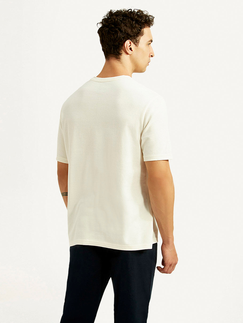 Men's Solid Off White Crew Neck T-shirt - Back View