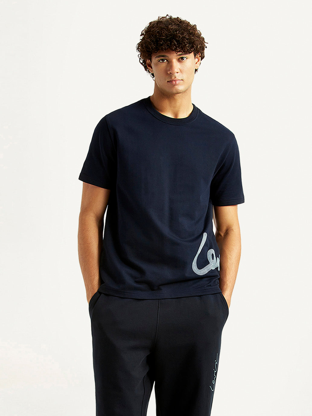 Men's Graphic Print Navy Crew Neck T-shirt