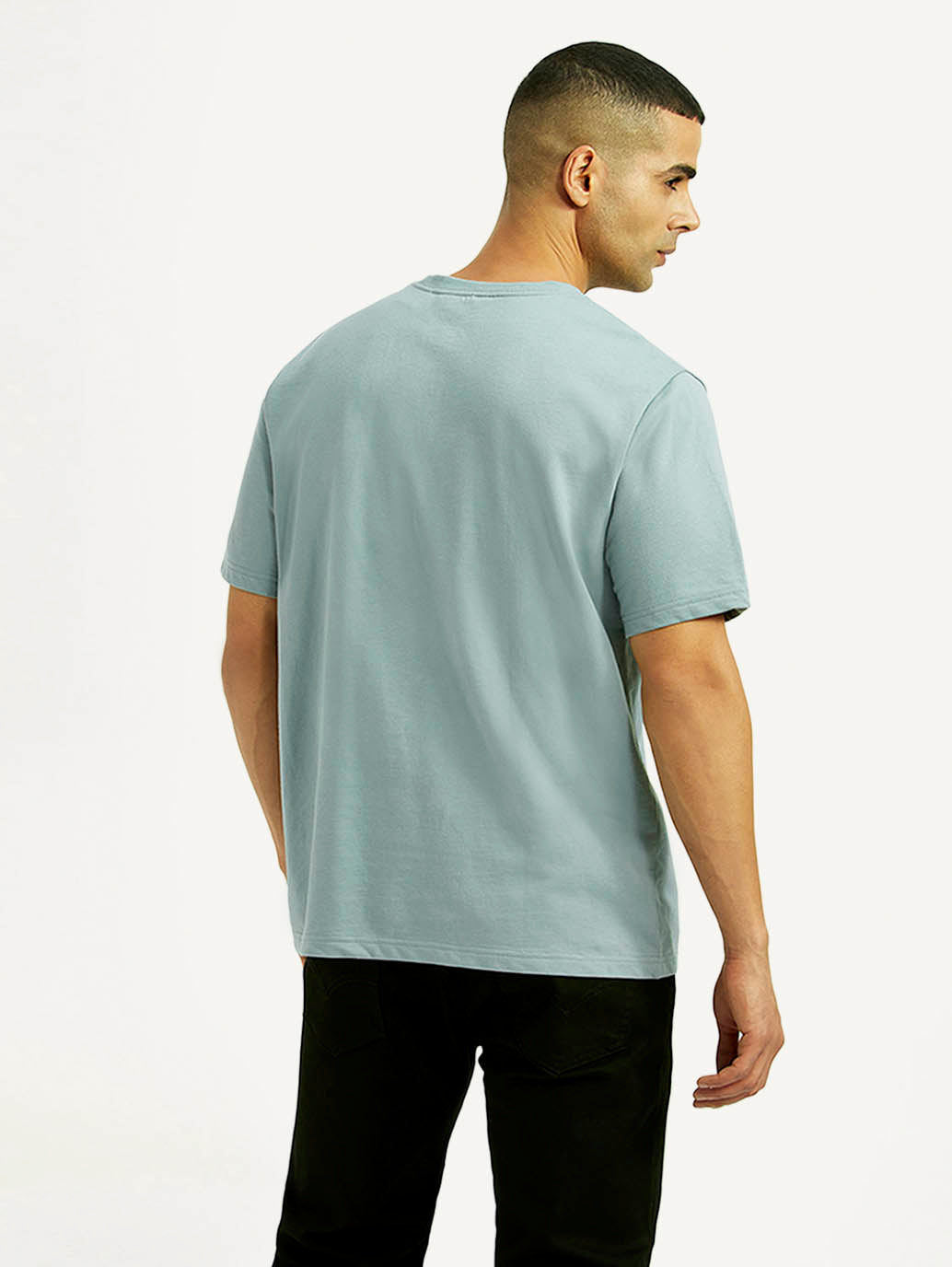Men's Solid Light Blue Crew Neck T-shirt - Back View