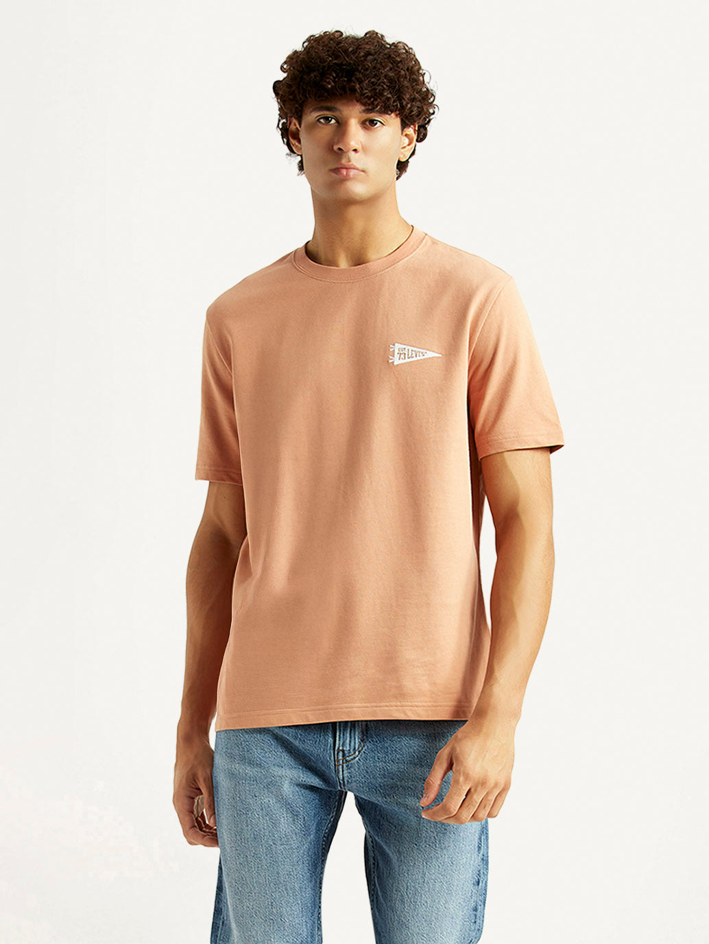 Men's Solid Peach Crew Neck T-shirt - Styleshot View
