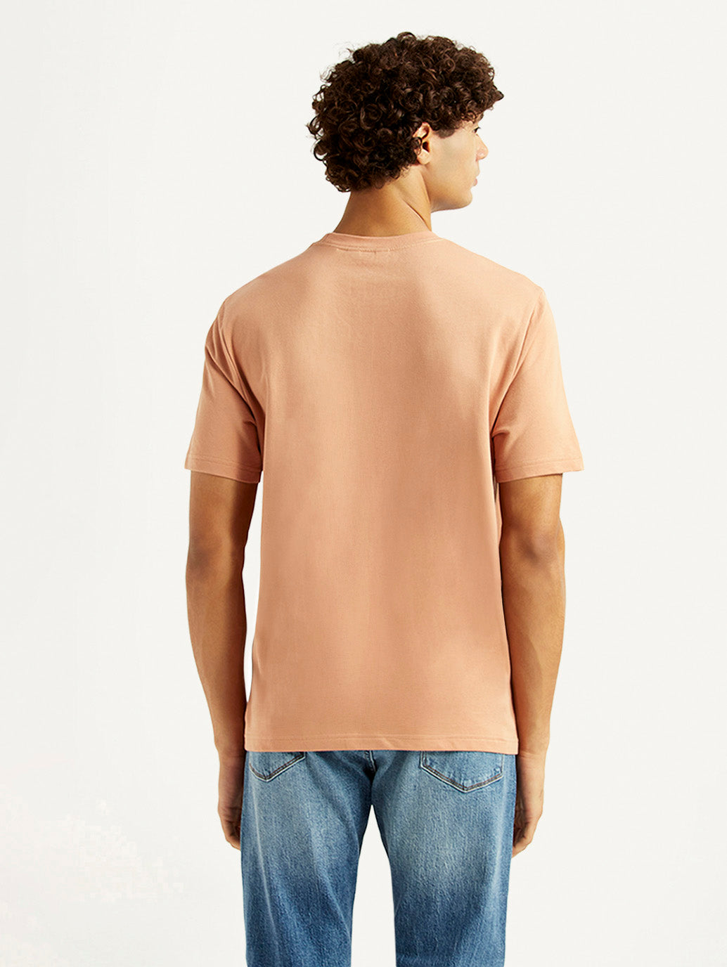 Men's Solid Peach Crew Neck T-shirt - Back View
