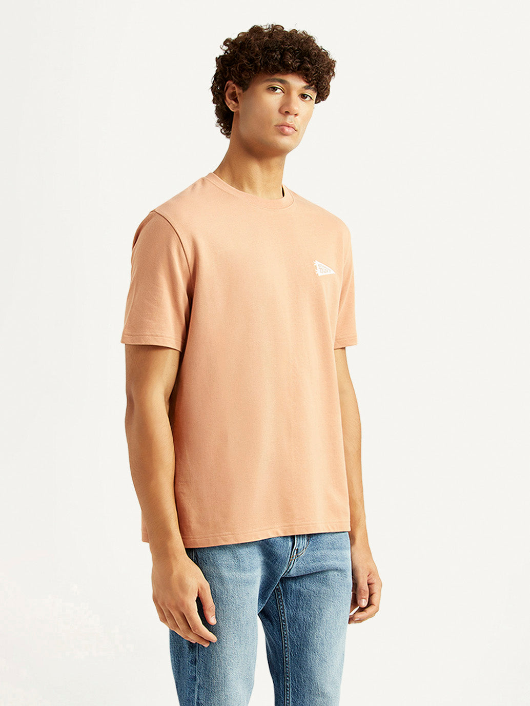 Men's Solid Peach Crew Neck T-shirt - Side View