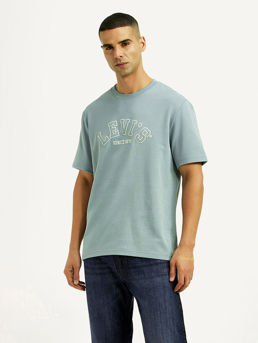 Men's Brand Logo Light Blue Crew Neck T-shirt