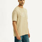 Men's Brand Logo Beige Crew Neck T-shirt - Side View
