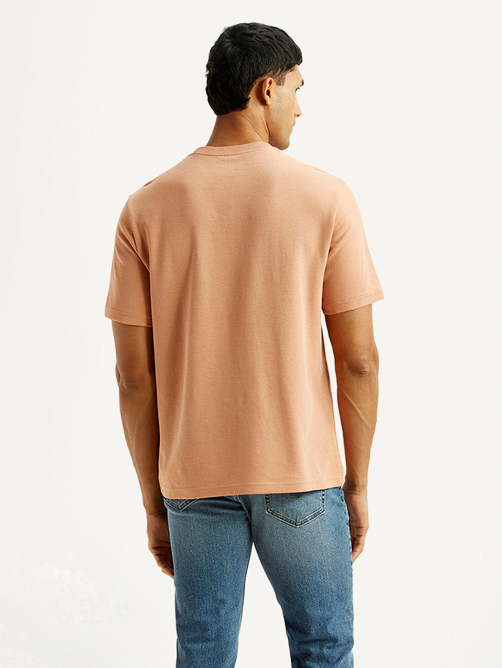 Men's Embroidered Peach Crew Neck T-shirt - Back View