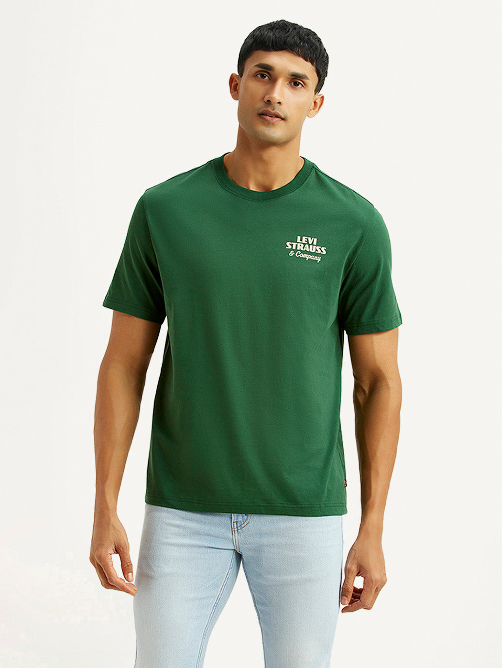 Men's Brand Logo Green Crew Neck T-shirt