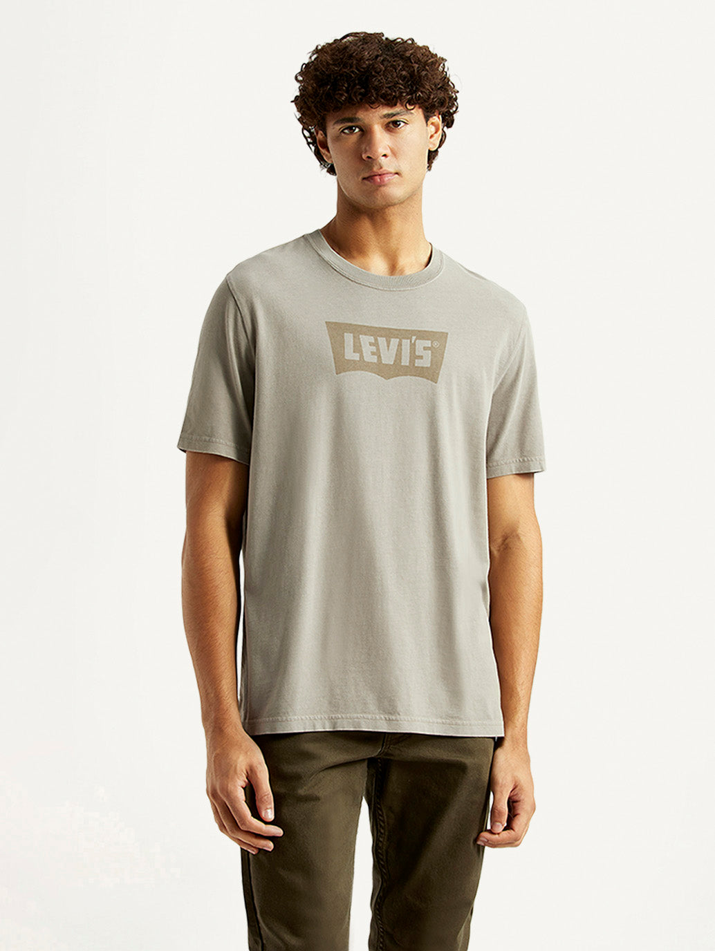 Men's Brand Logo Grey Crew Neck T-shirt