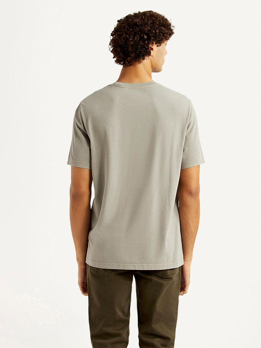 Men's Brand Logo Grey Crew Neck T-shirt - Back View