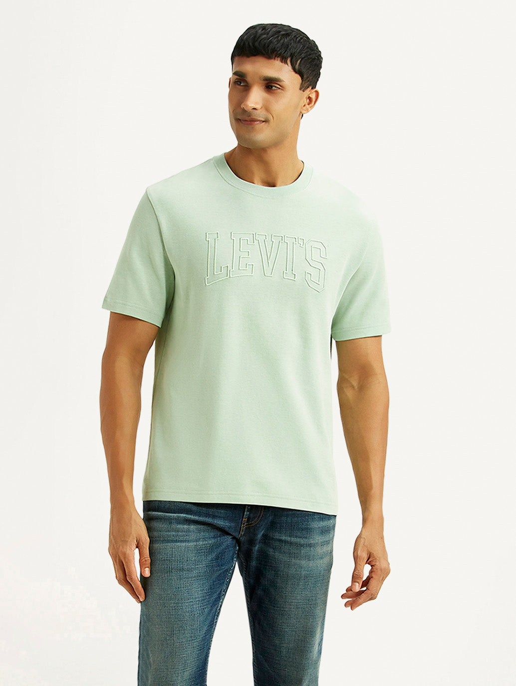 Men's Embroidered Green Crew Neck T-shirt