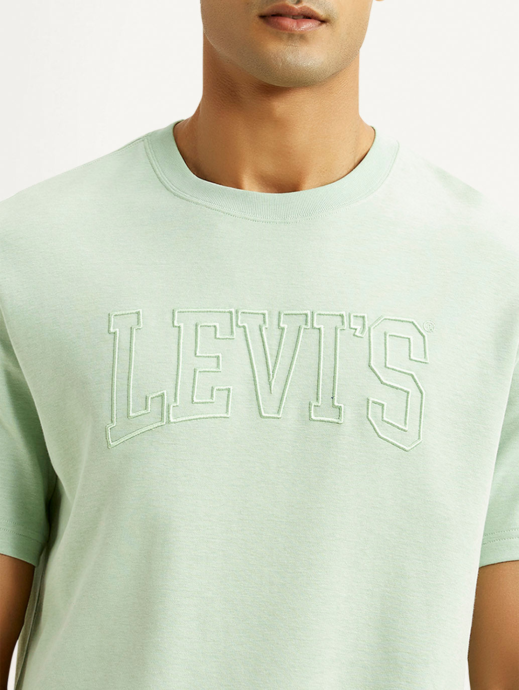 Men's Embroidered Green Crew Neck T-shirt - Detail View