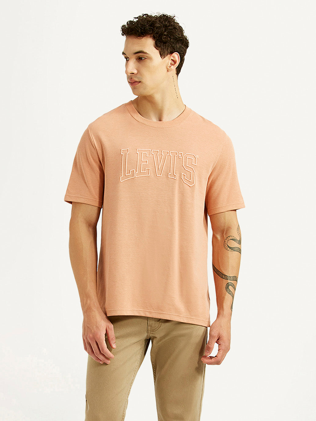 Men's Brand Logo Peach Crew Neck T-shirt