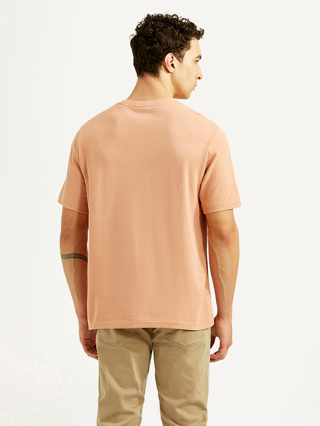 Men's Brand Logo Peach Crew Neck T-shirt - Back View