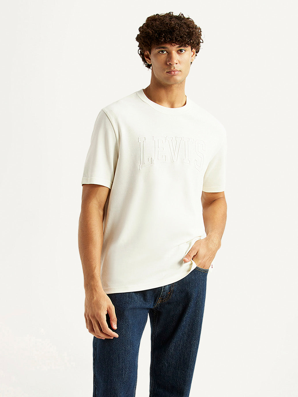 Men's Brand Logo White Crew Neck T-shirt