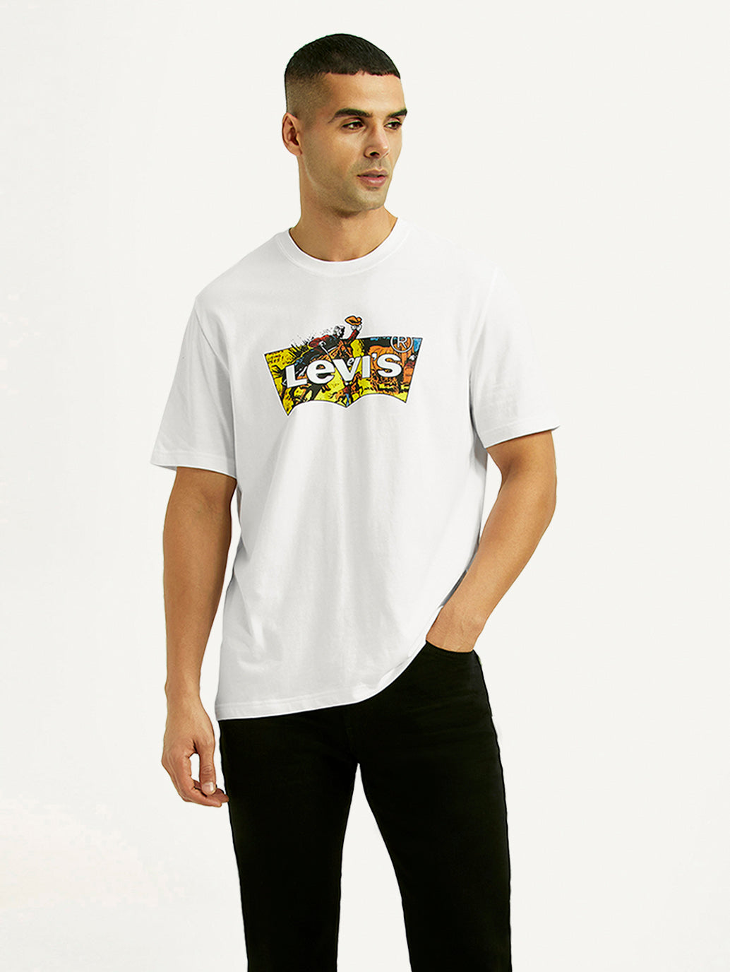 Men's Brand Logo White Crew Neck T-shirt
