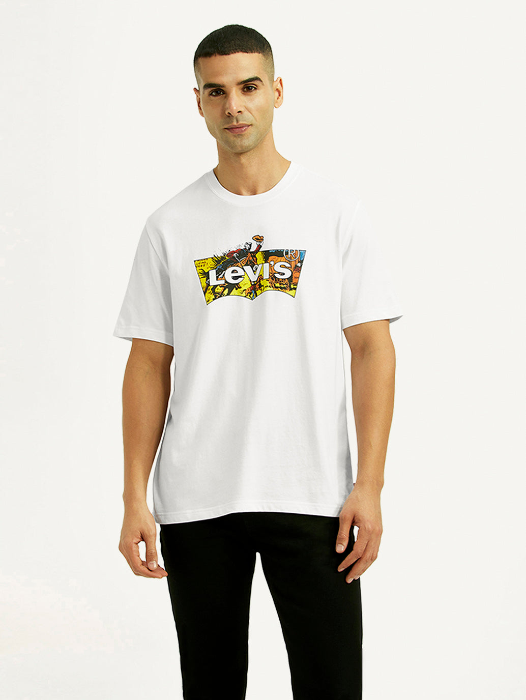 Men's Brand Logo White Crew Neck T-shirt - Front View
