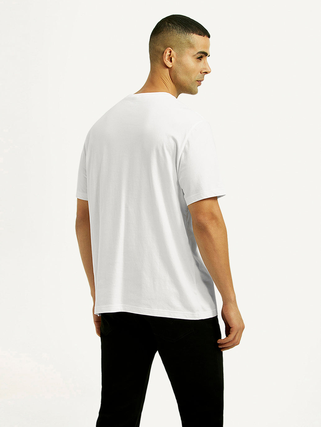 Men's Brand Logo White Crew Neck T-shirt - Back View