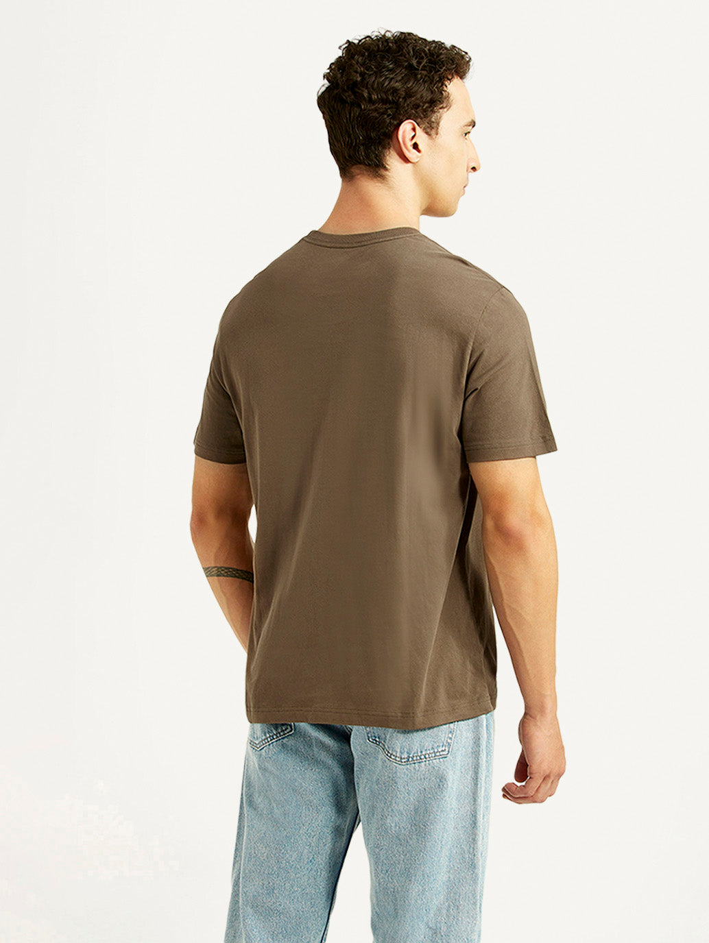 Men's Brand Logo Brown Crew Neck T-shirt - Back View