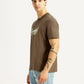 Men's Brand Logo Brown Crew Neck T-shirt - Side View