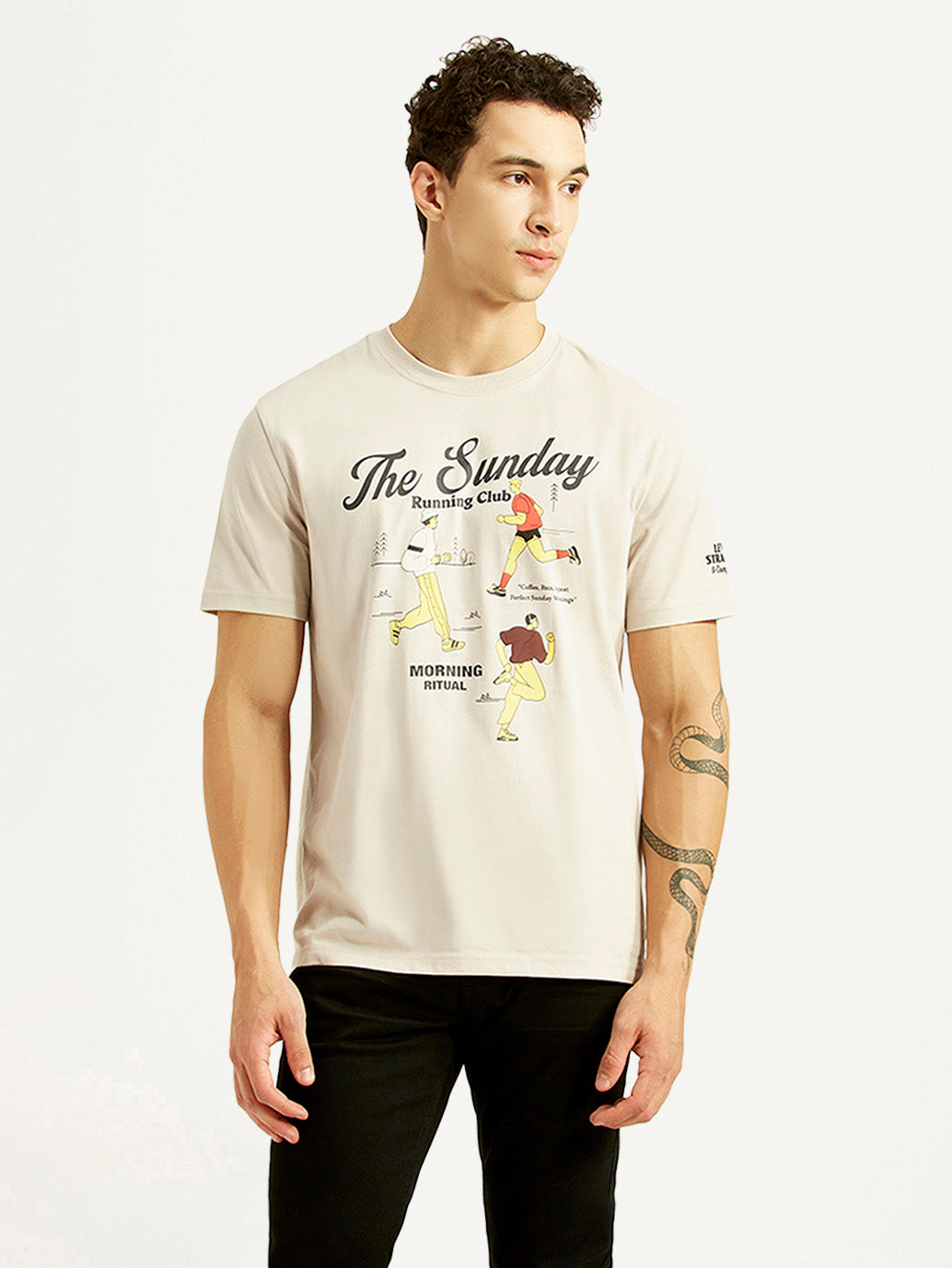 Men's Graphic Print Off-White Crew Neck T-shirt