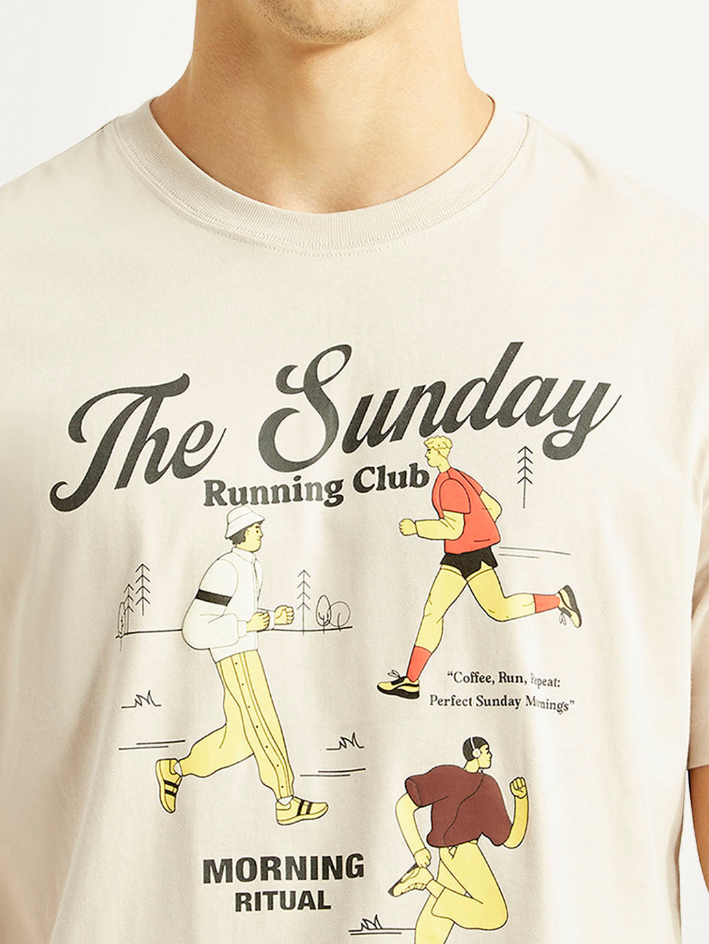 Men's Graphic Print Off-White Crew Neck T-shirt - Detail View