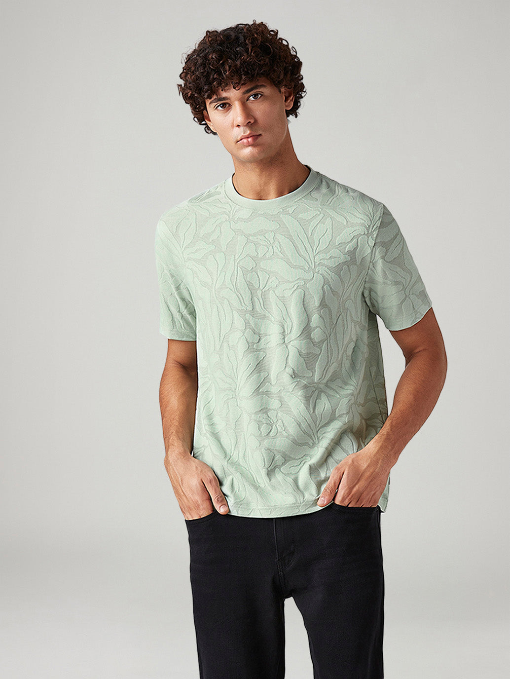 Men's Self-Design Regular Fit Textured T-Shirt