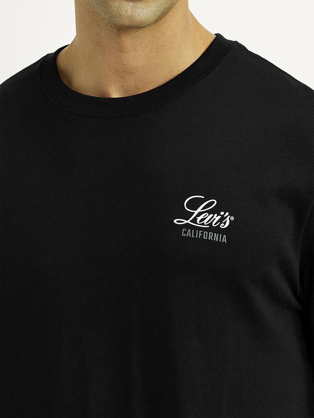 Men's Graphic Print Black Crew Neck T-shirt - Detail View