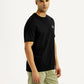 Men's Graphic Print Black Crew Neck T-shirt - Side View