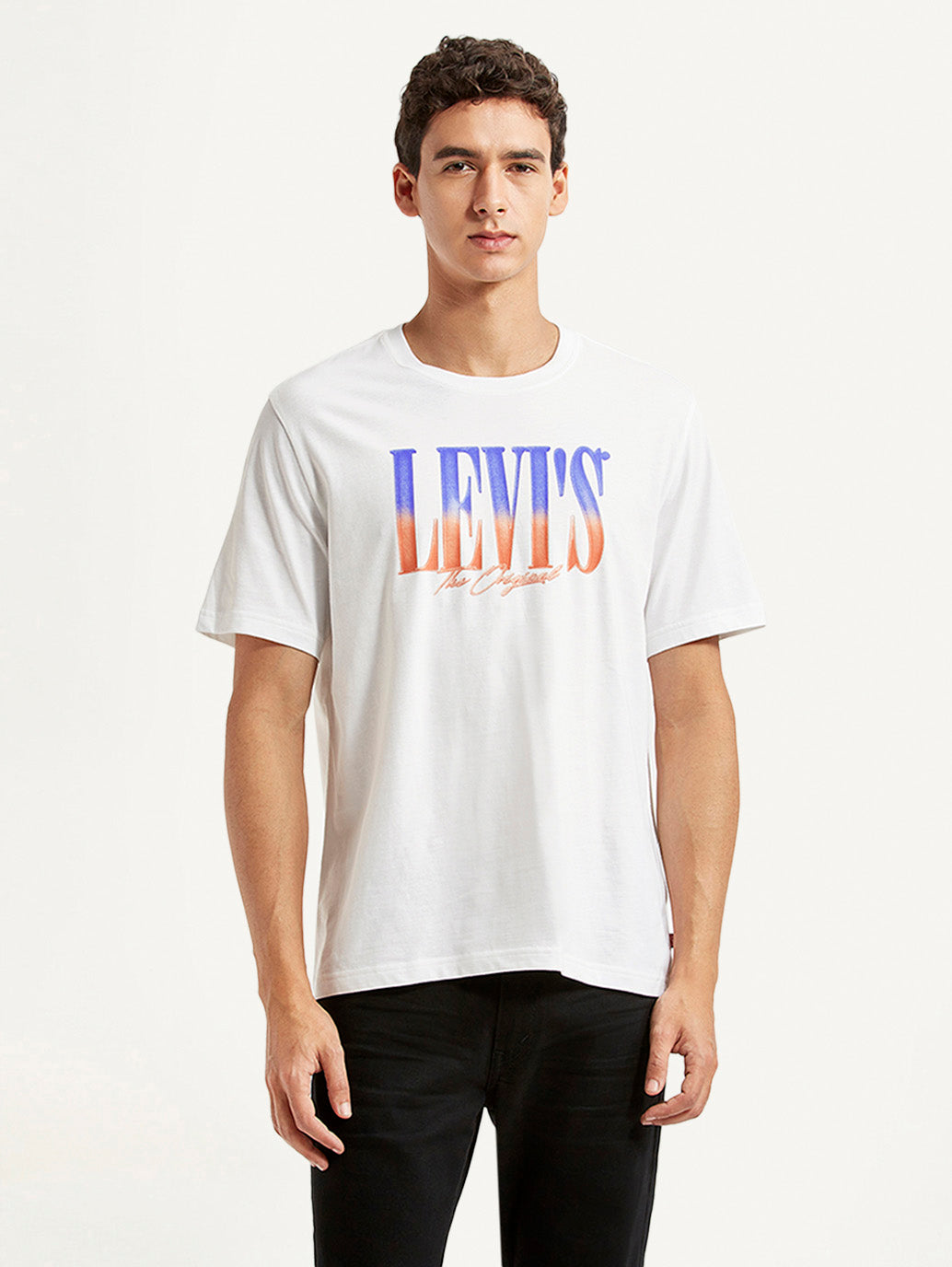 Men's Brand Logo White Crew Neck T-shirt - Front View