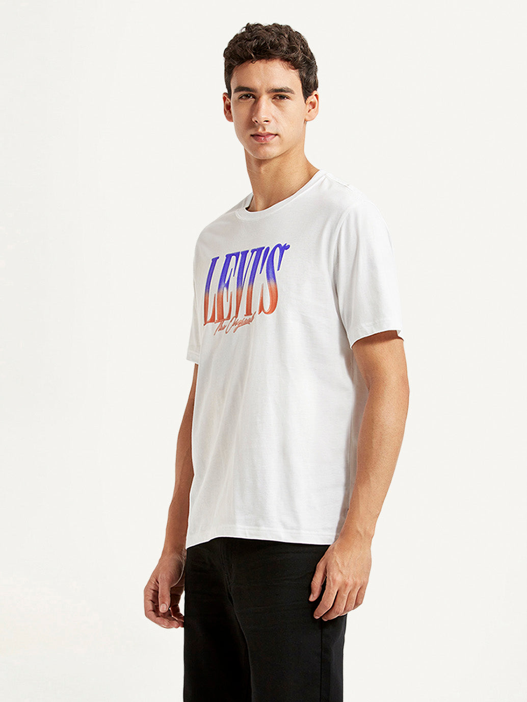 Men's Brand Logo White Crew Neck T-shirt - Side View