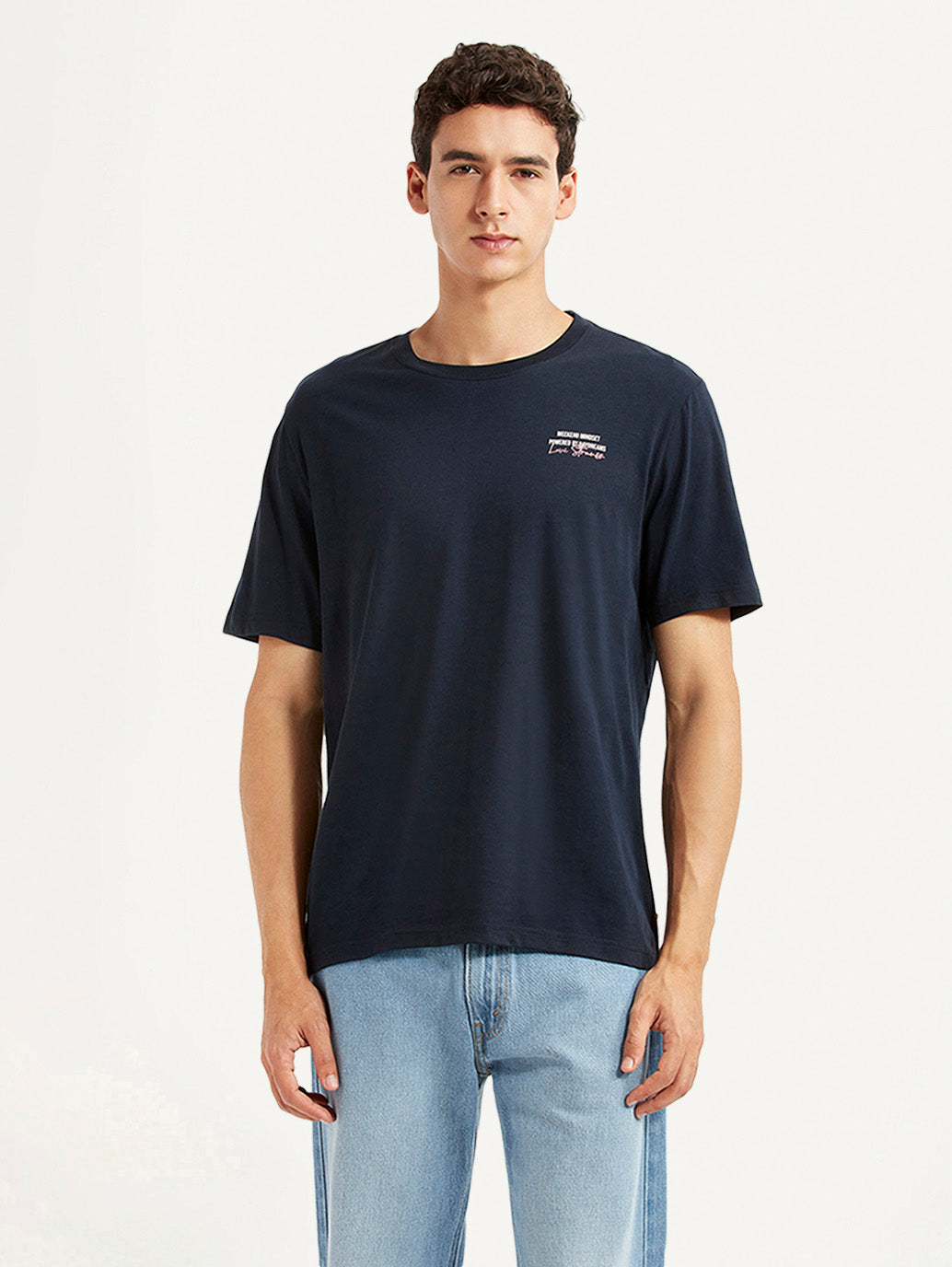 Men's Typography Navy Crew Neck T-shirt - Front View