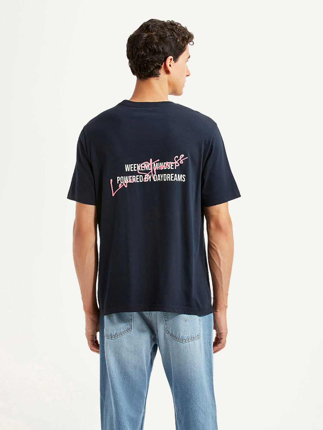Men's Typography Navy Crew Neck T-shirt - Back View