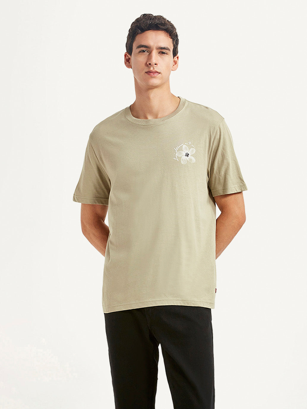 Men's Floral Beige Crew Neck T-shirt