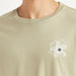 Men's Floral Beige Crew Neck T-shirt - Detail View