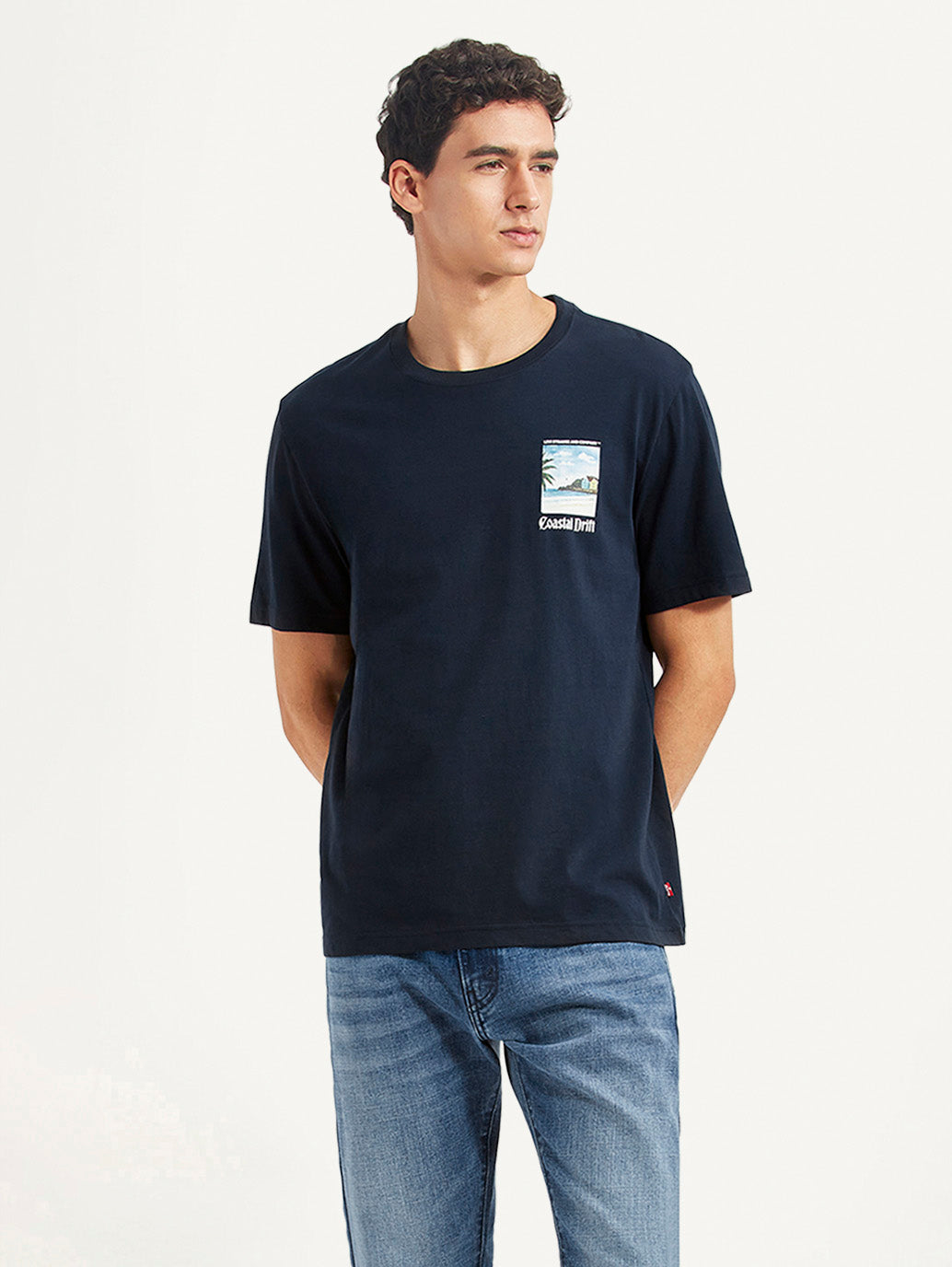 Men's Graphic Print Navy Crew Neck T-shirt