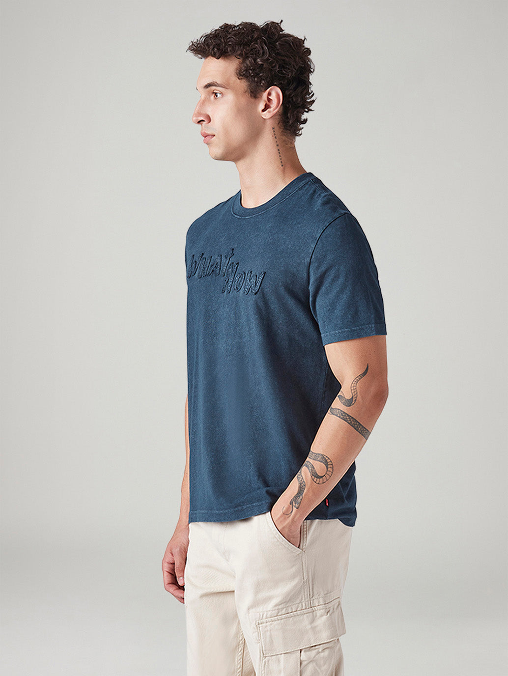 Men's Patchwork Regular Fit Overdyed T-Shirt - Side View