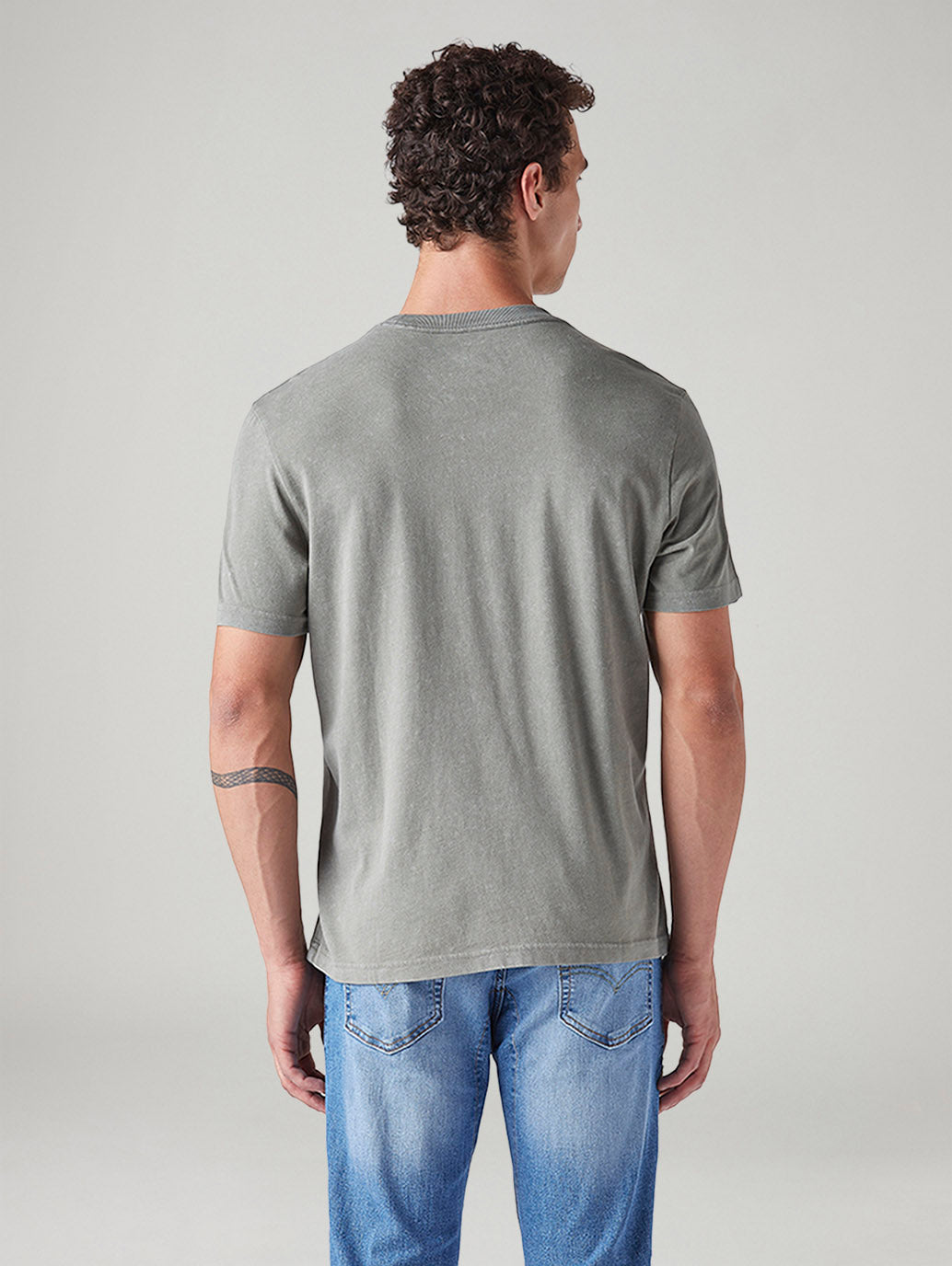 Men's Patchwork Regular Fit Overdyed T-Shirt - Back View