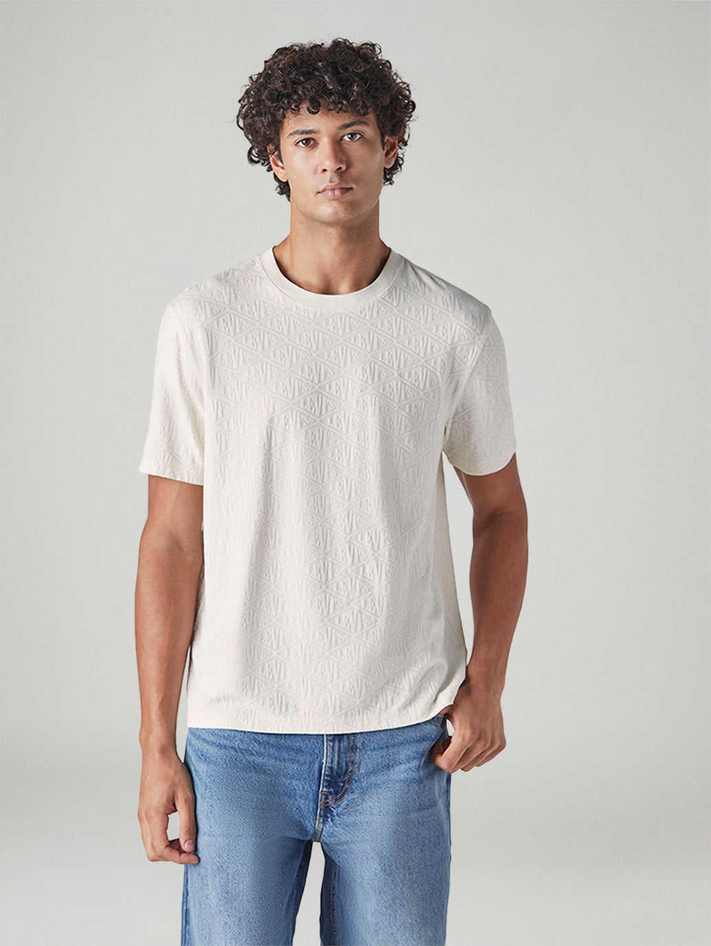 Men's Textured Regular Fit Pique T-Shirt - Front View