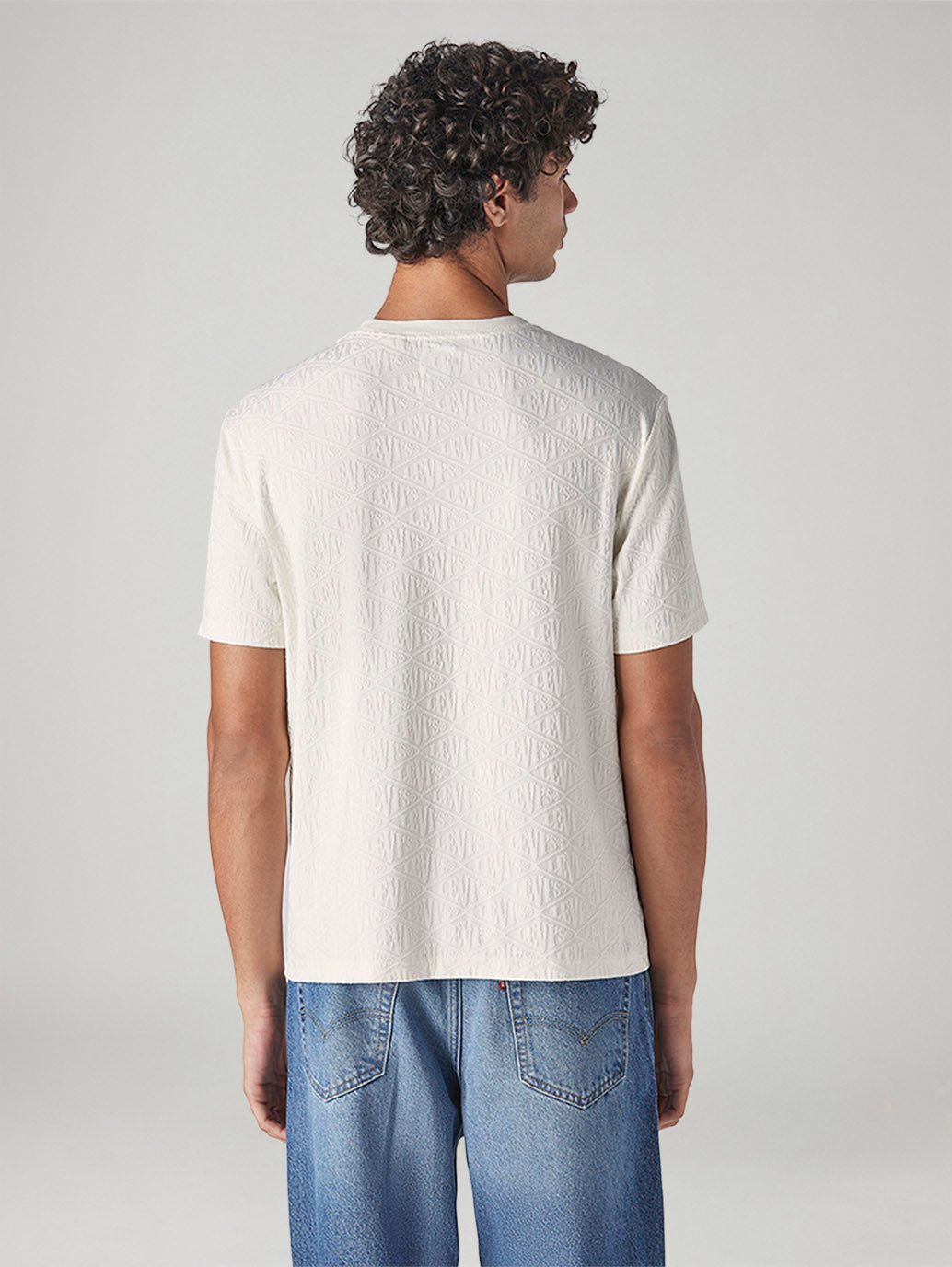 Men's Textured Regular Fit Pique T-Shirt - Back View