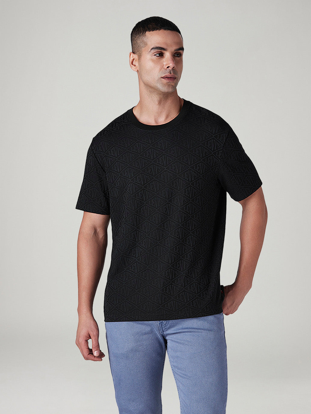 Men's Textured Regular Fit T-Shirt - Front View