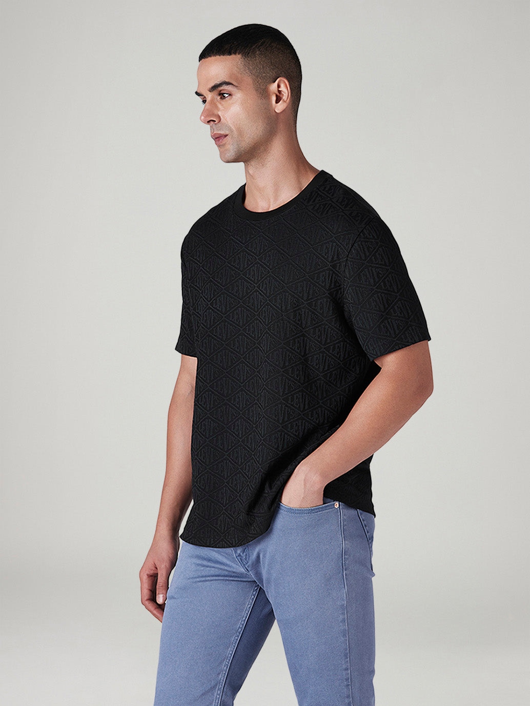 Men's Textured Regular Fit T-Shirt - Side View