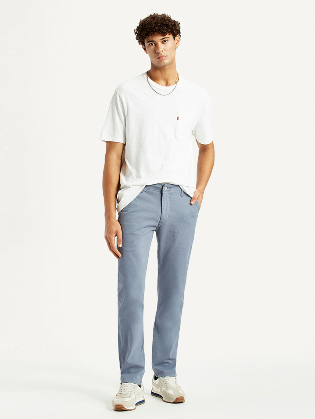 Men's Light Blue Slim Fit Mid Rise Chinos - Styleshot View
