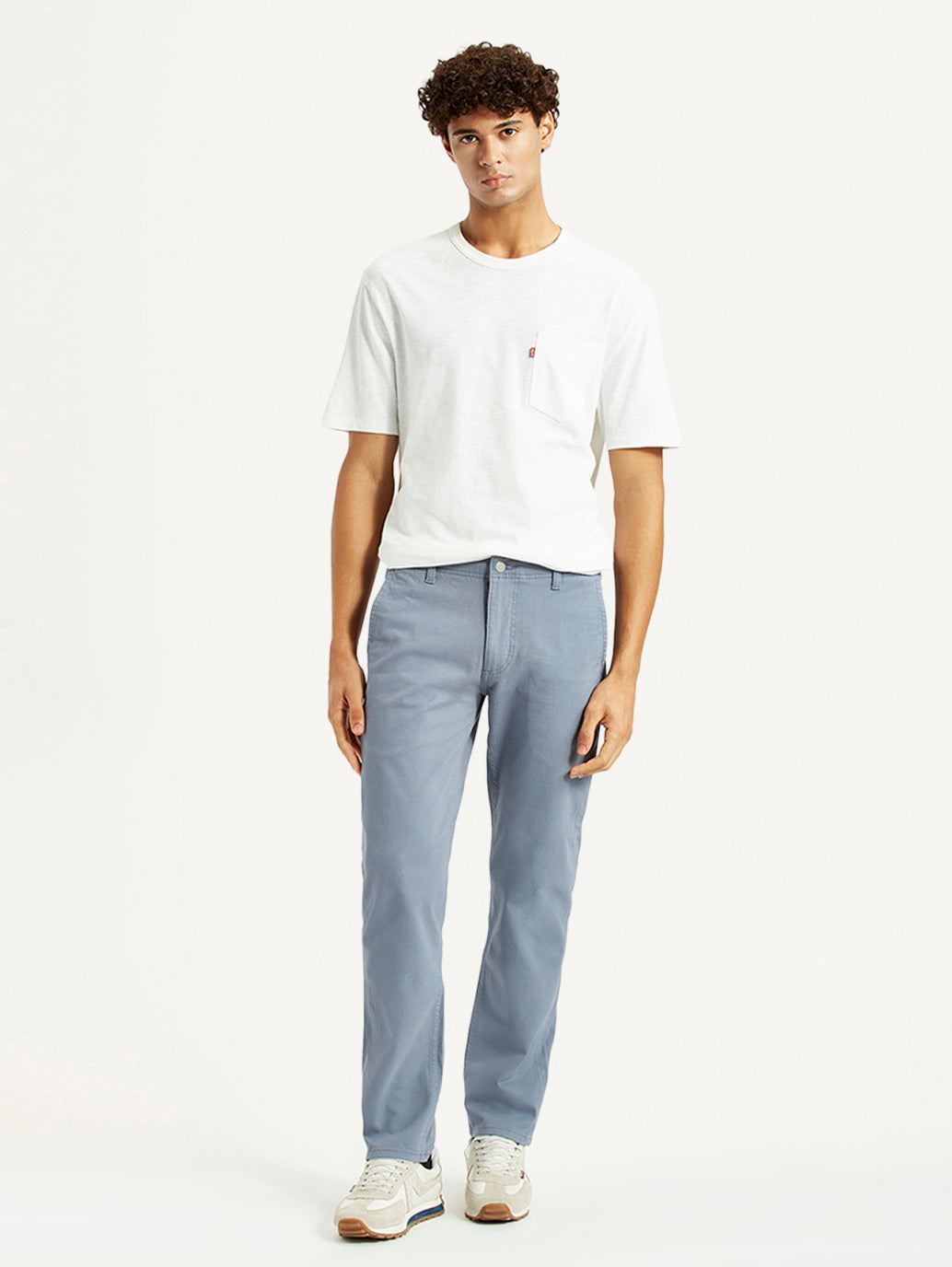 Men's Light Blue Slim Fit Mid Rise Chinos - Front View