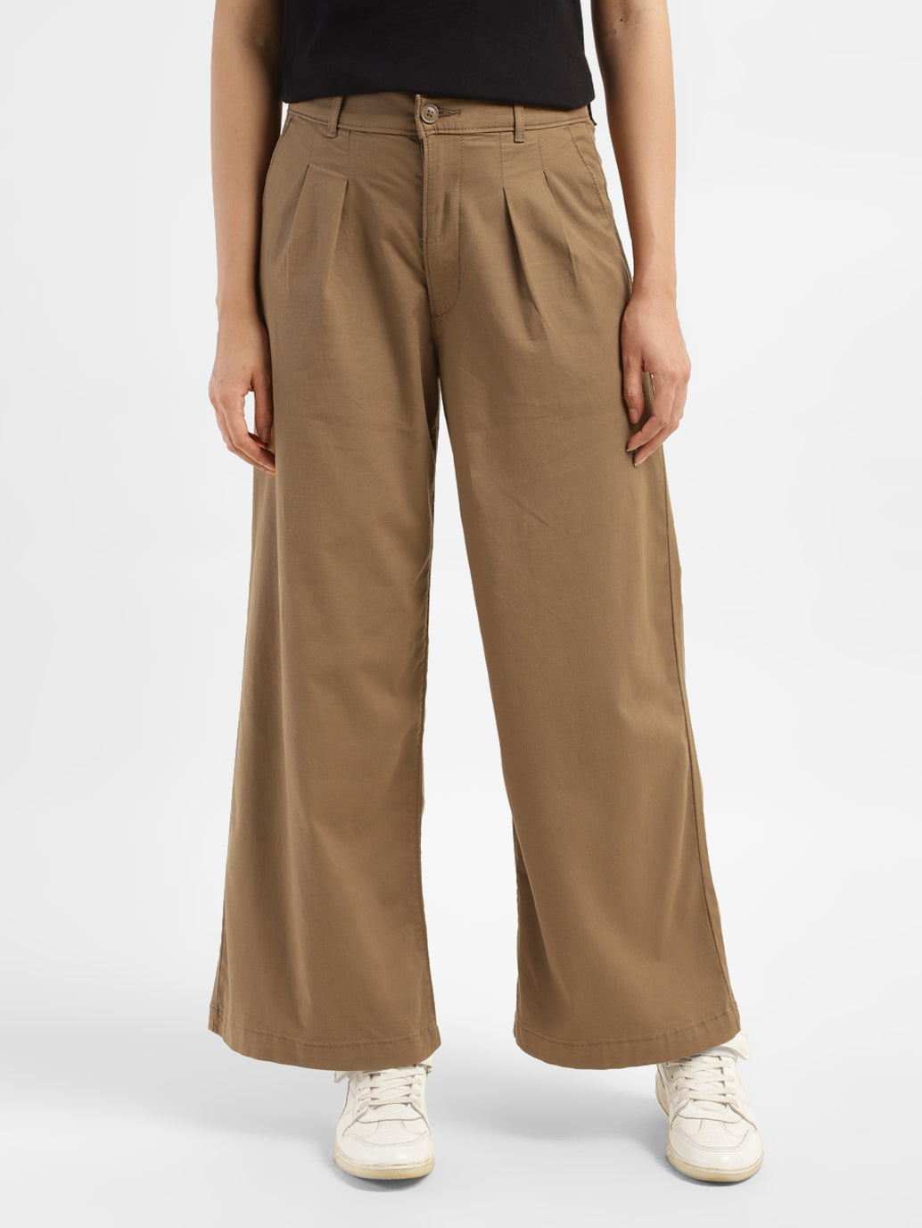 Women's High Rise Tan Wide Leg Trousers - d0160ef4-1f8b-4d80-93df-6f5207ca14b7 View