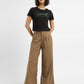 Women's High Rise Tan Wide Leg Trousers - StyleShot View
